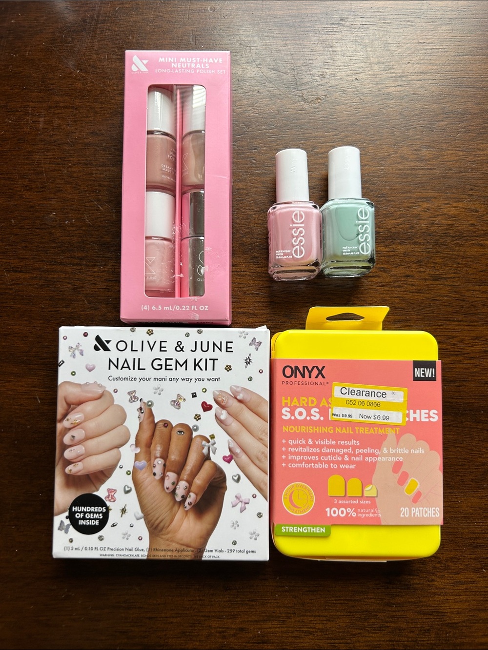 Essie Pink & Mint Nail Polish Duo + Nail Gem Kit and Nourishing Nail Treatment